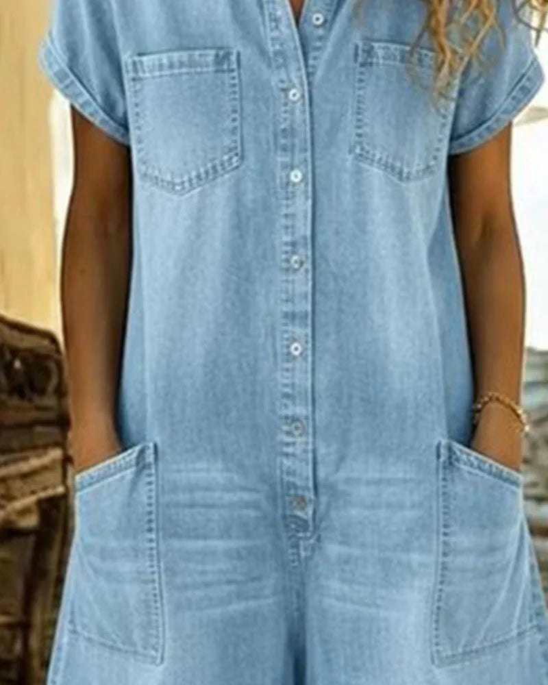 Paola | Button-Front Denim Short Jumpsuit