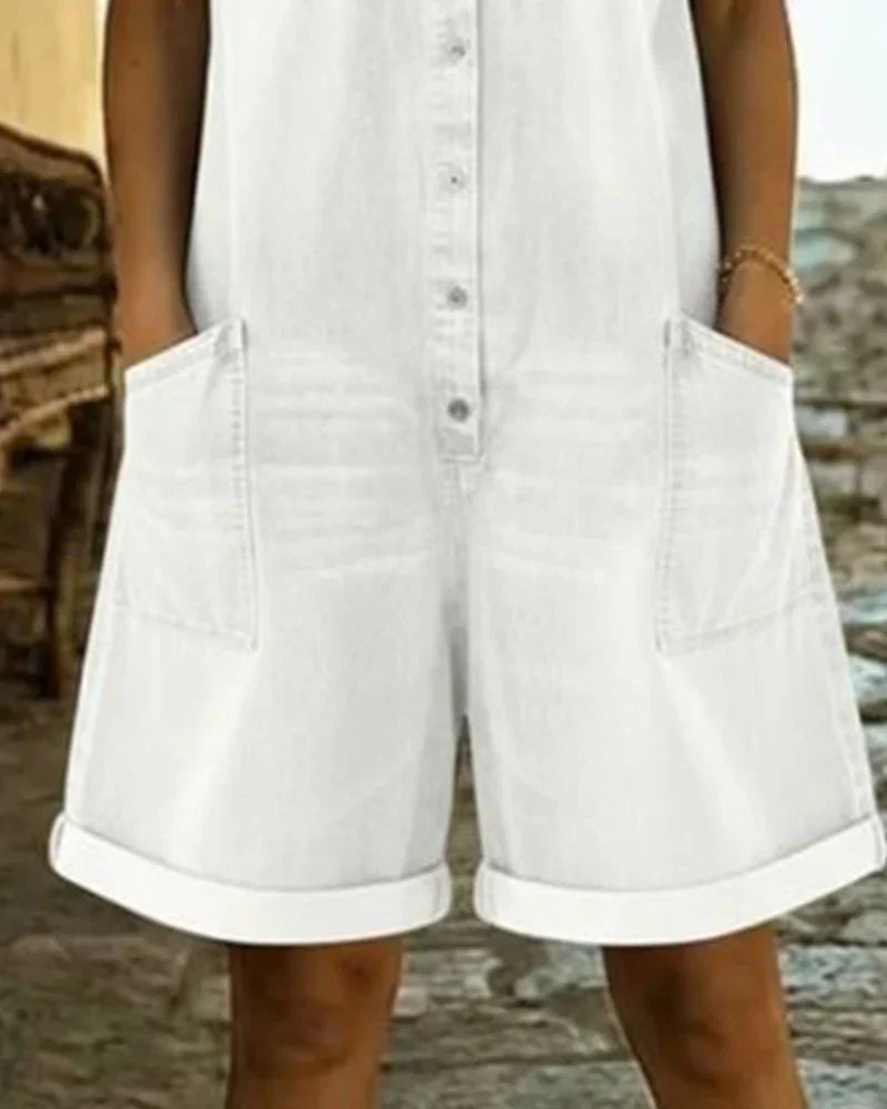Paola | Button-Front Denim Short Jumpsuit