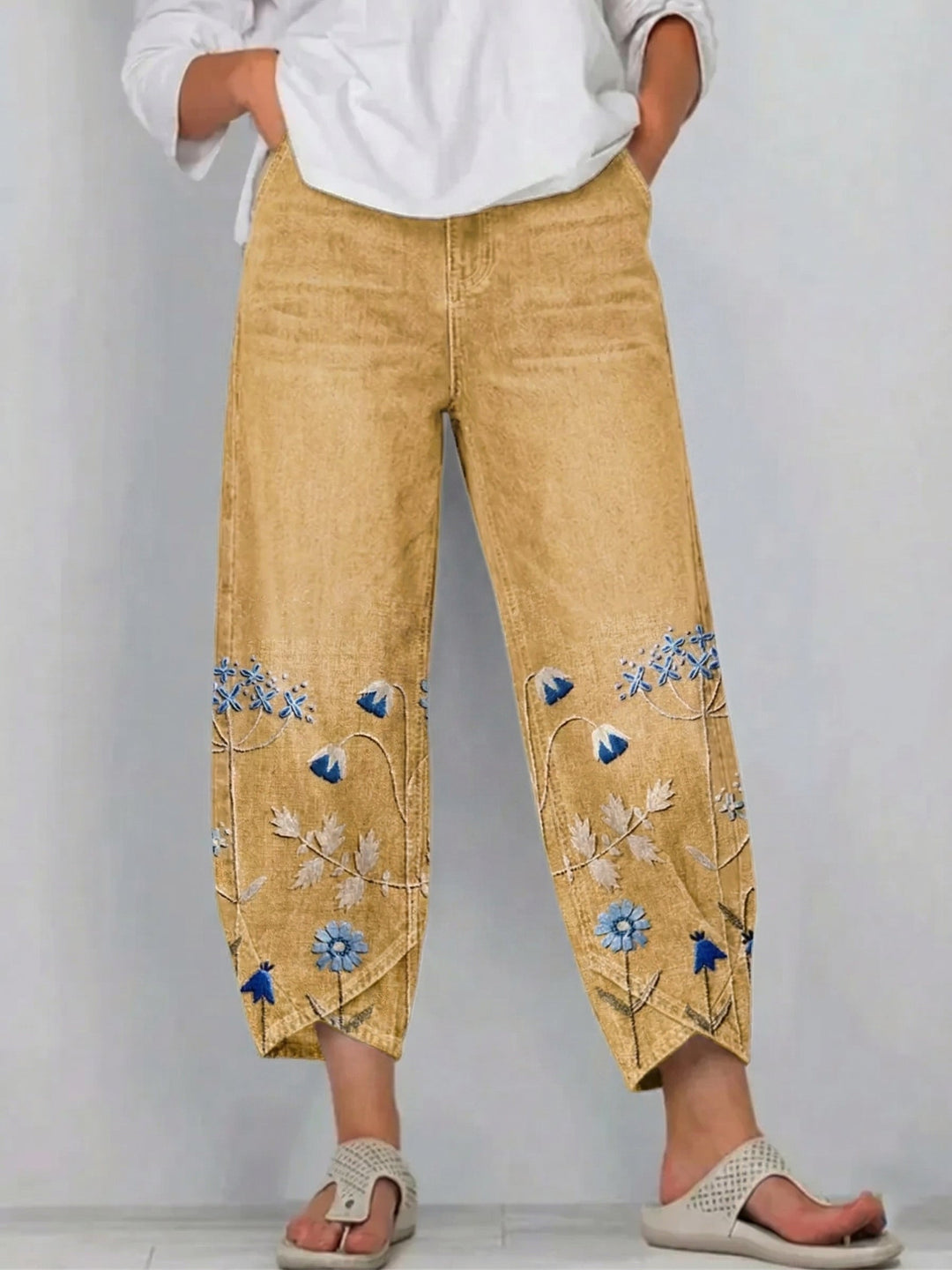 Purple | Floral Embroidered Casual Trousers