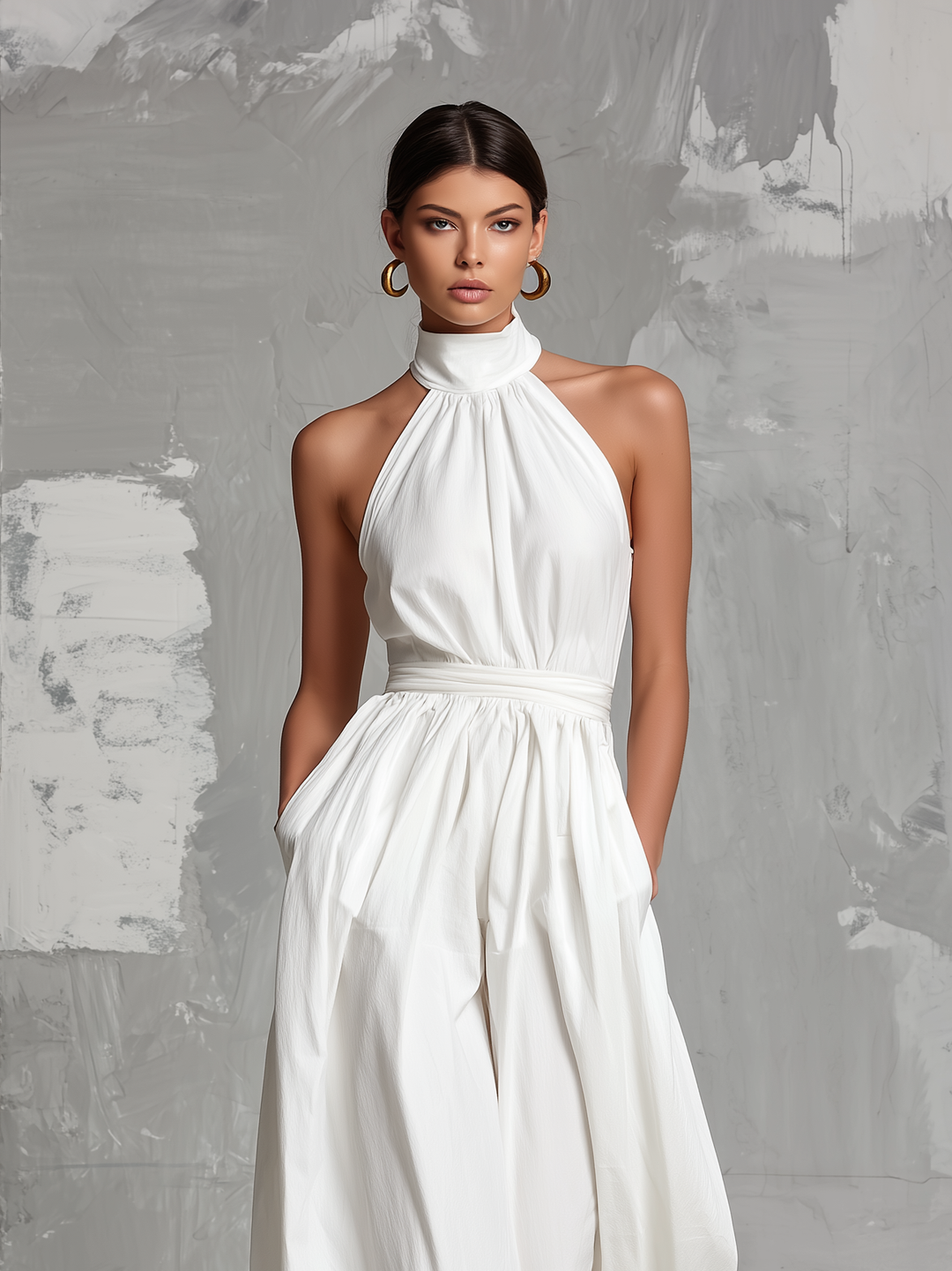 Zoltán | Draped Halter Neck Wide-Leg Jumpsuit
