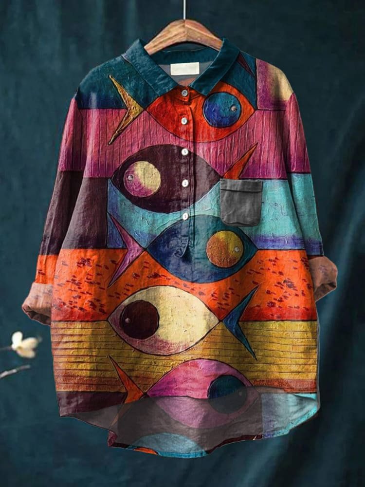 Elena Artistic Fish Print Knit Blouse