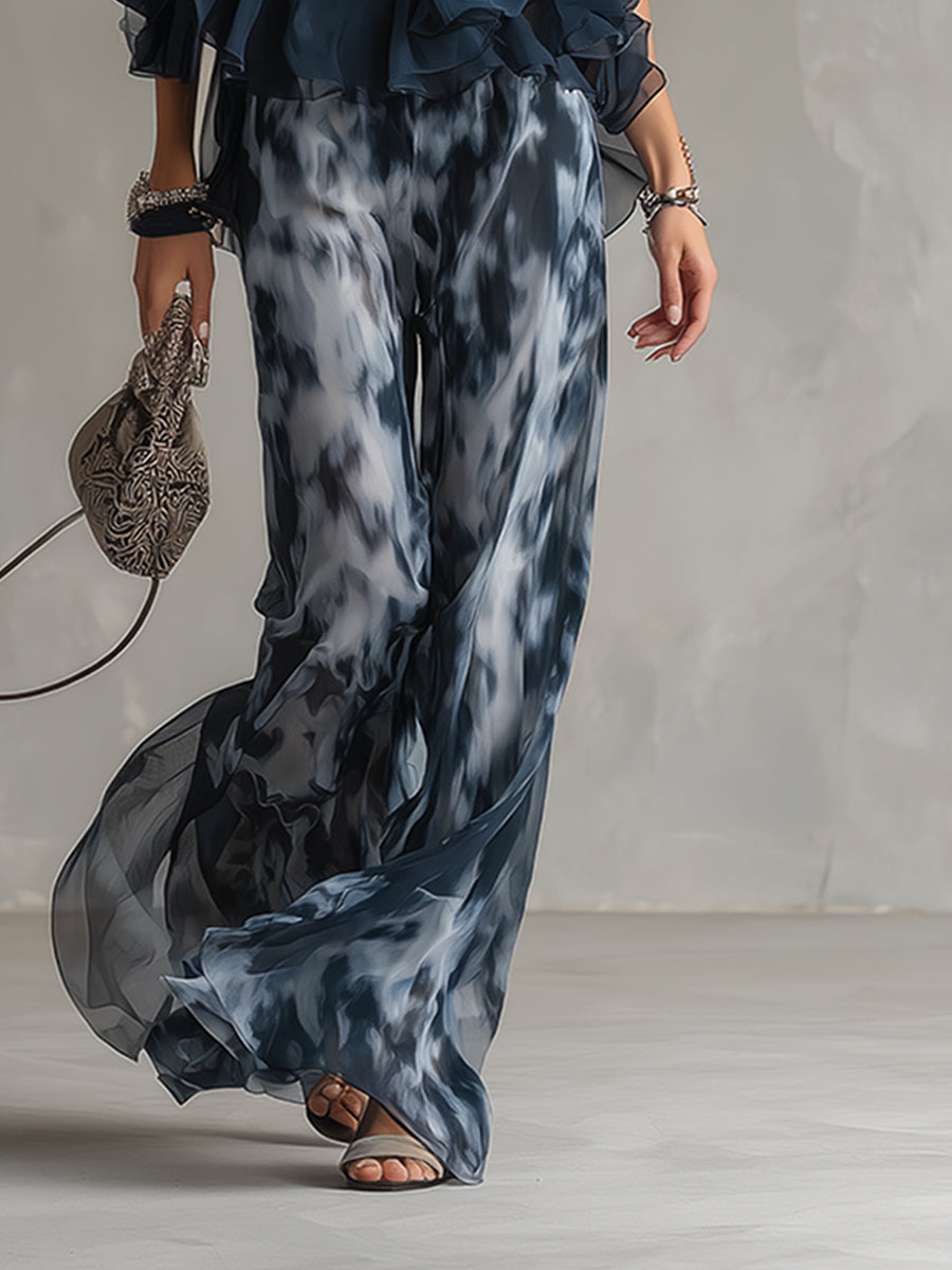 Ludovica | Ruffled Halter Top & Tie-Dye Wide-Leg Chiffon Set