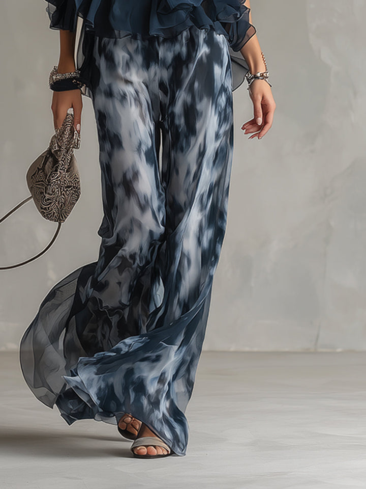 Ludovica | Ruffled Halter Top & Tie-Dye Wide-Leg Chiffon Set