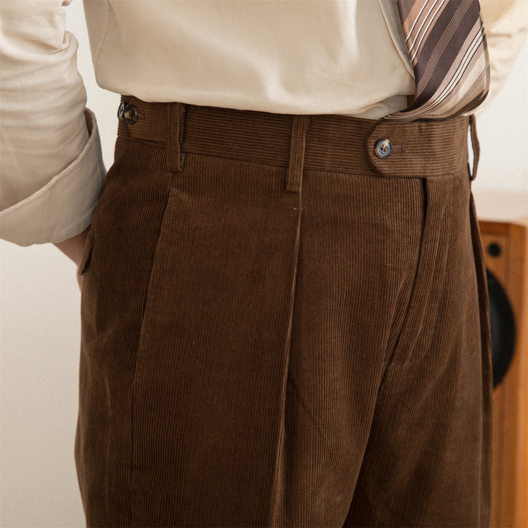 Aspen Corduroy Cotton Straight Fit Pleated Trousers