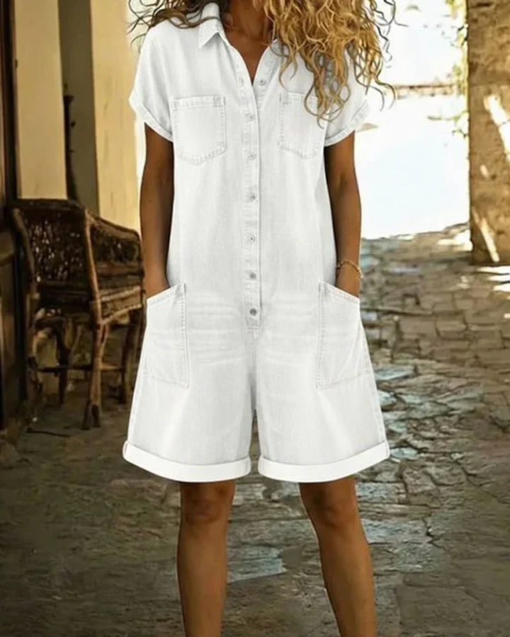 Paola | Button-Front Denim Short Jumpsuit