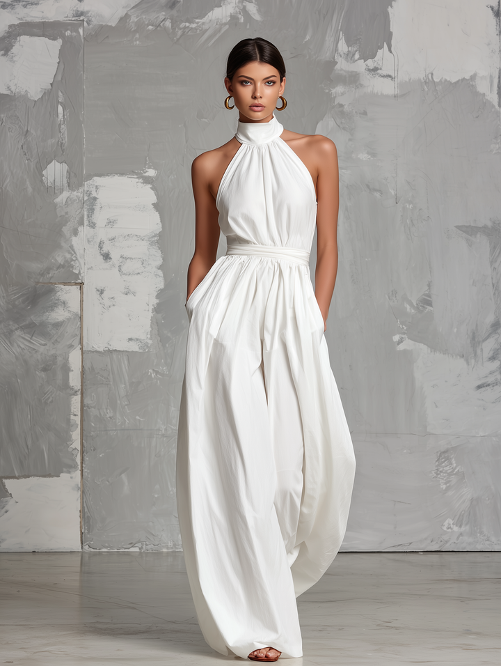 Zoltán | Draped Halter Neck Wide-Leg Jumpsuit
