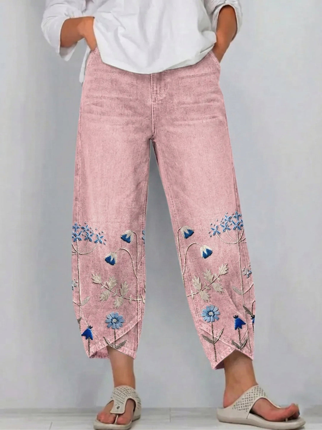 Purple | Floral Embroidered Casual Trousers