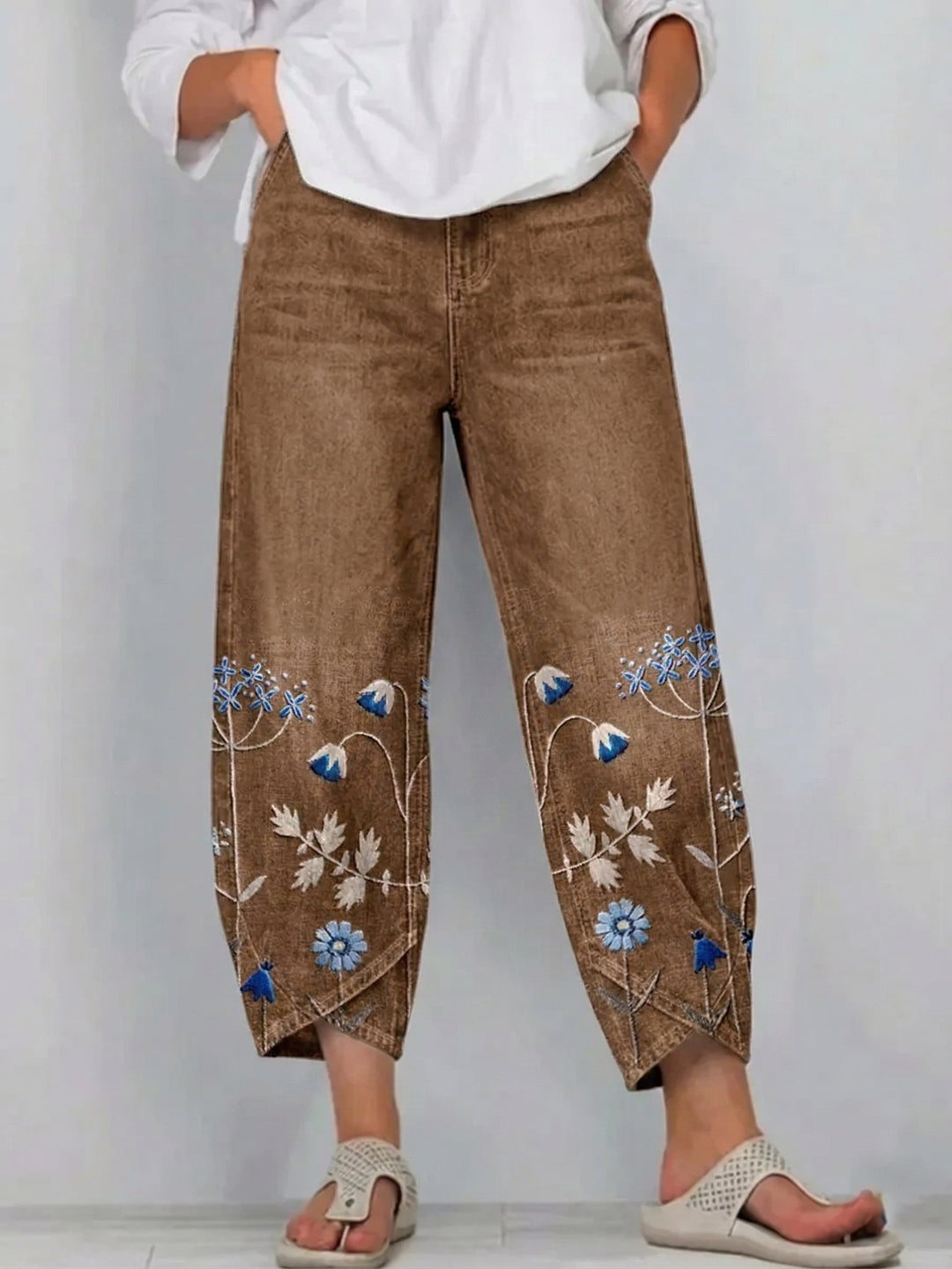 Purple | Floral Embroidered Casual Trousers