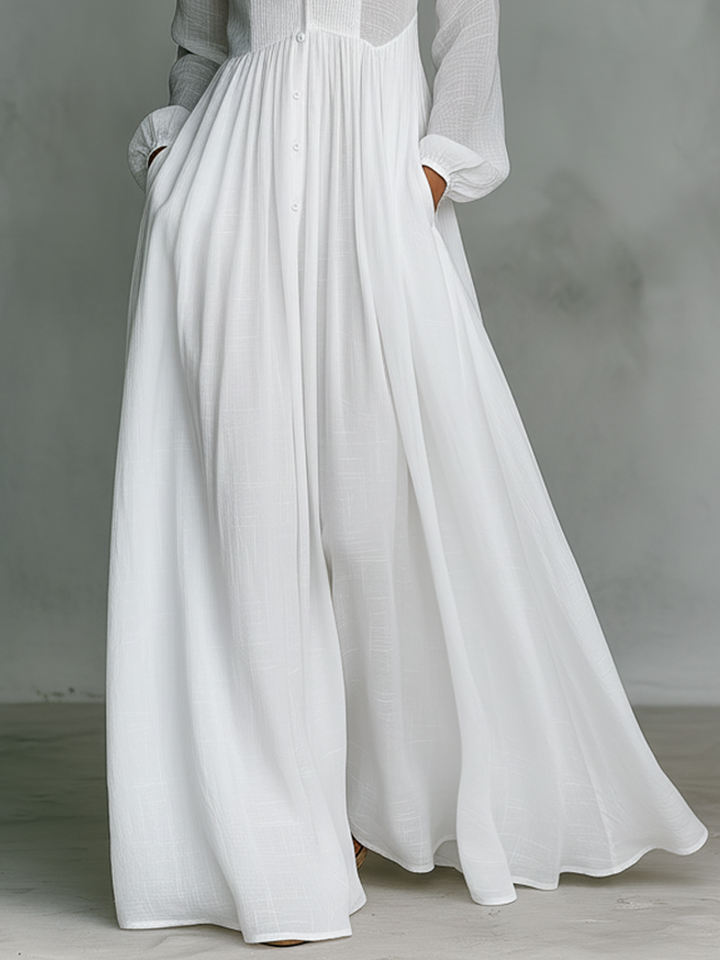 Octavia | Pintuck Bib Stand-Collar Maxi Dress
