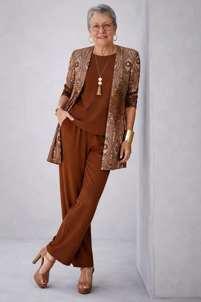 Jenilyn | Printed Longline Jacket Three-Piece Set