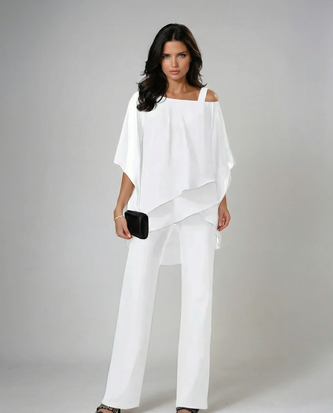 Mariella | Asymmetric Chiffon Top & Wide-Leg Trouser Set