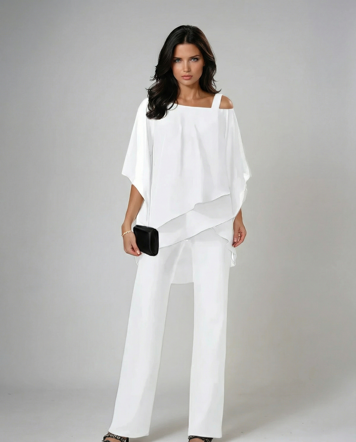 Mariella | Asymmetric Chiffon Top & Wide-Leg Trouser Set