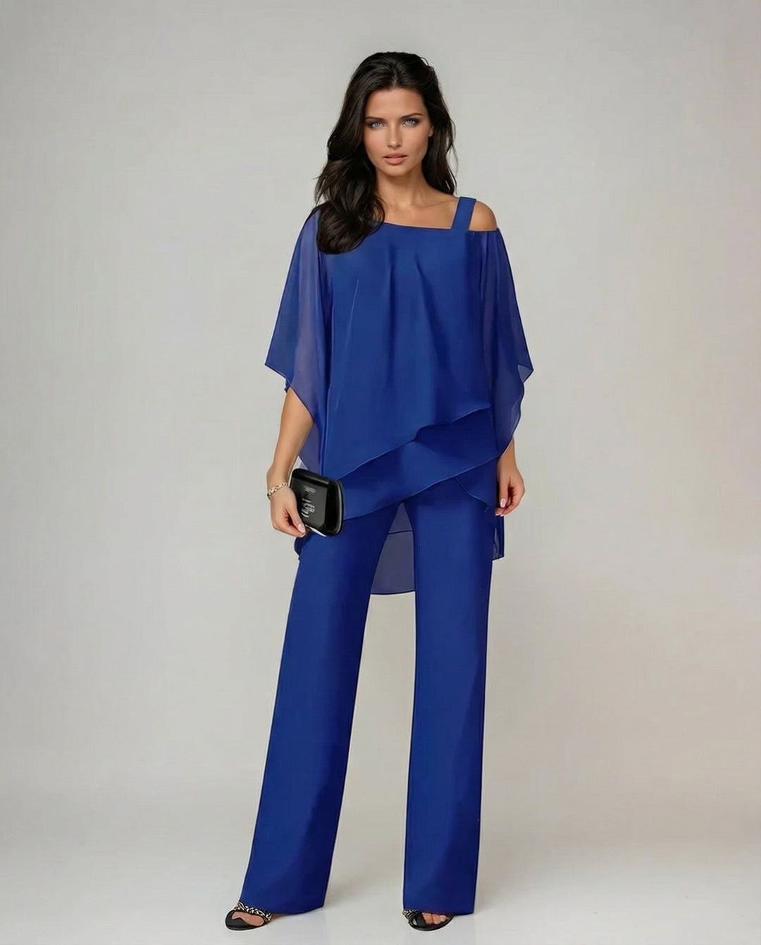 Mariella | Asymmetric Chiffon Top & Wide-Leg Trouser Set