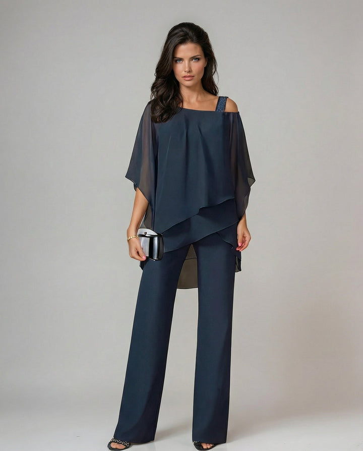 Mariella | Asymmetric Chiffon Top & Wide-Leg Trouser Set