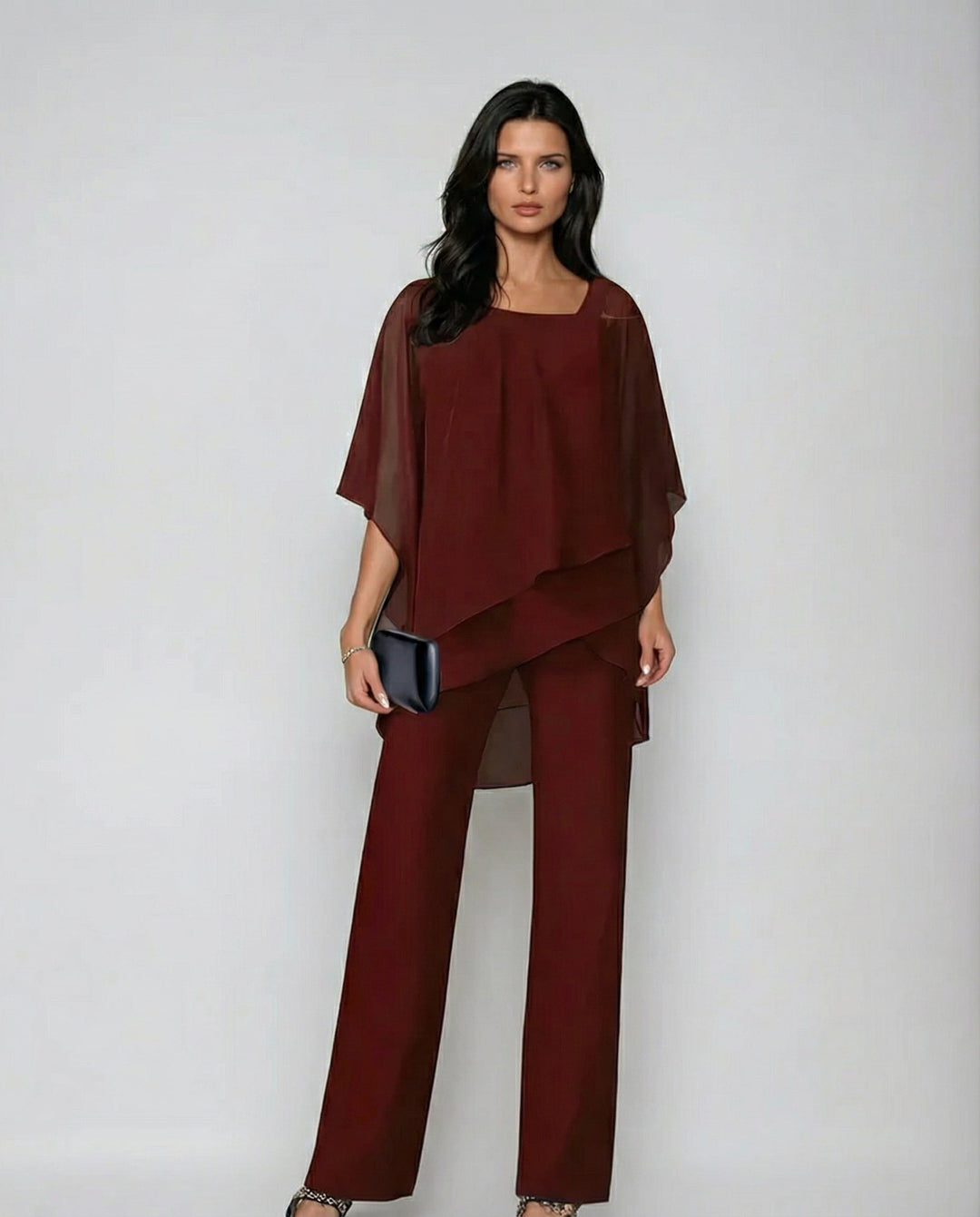 Mariella | Asymmetric Chiffon Top & Wide-Leg Trouser Set