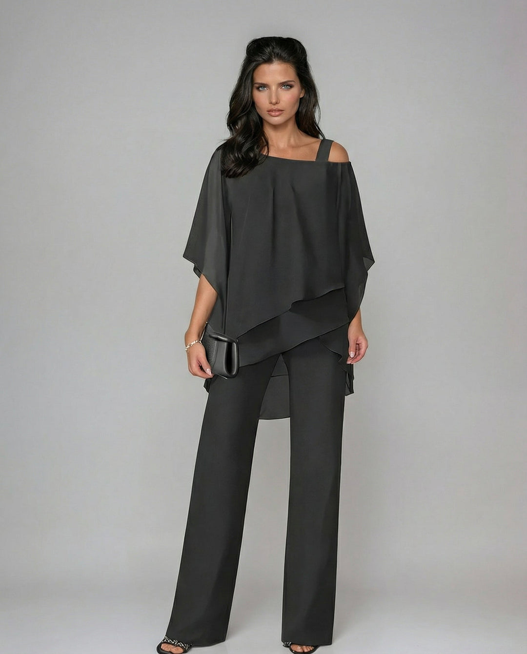 Mariella | Asymmetric Chiffon Top & Wide-Leg Trouser Set