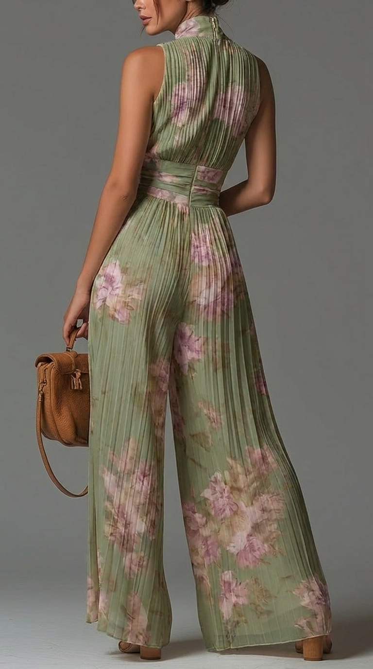 Paige | Floral Pleated Halter Wide-Leg Jumpsuit