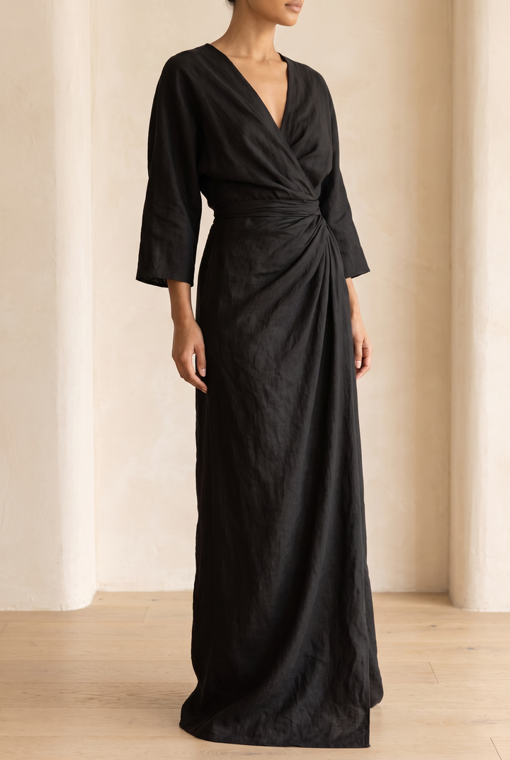 Miriam | Draped Wrap Batwing Maxi Dress