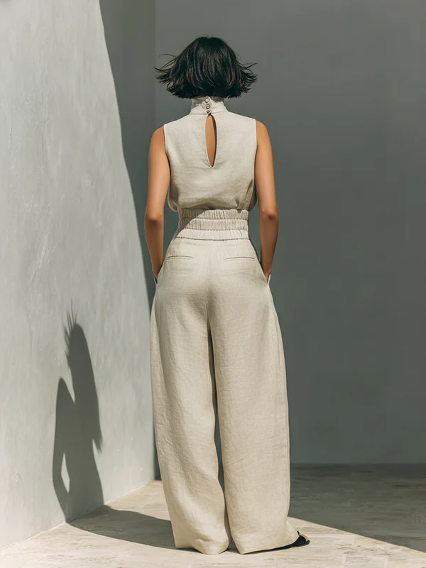 Nuria | Linen Turtleneck Top & Wide-Leg Trouser Set