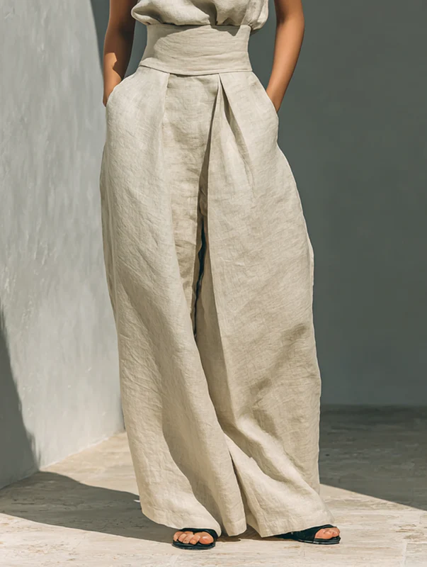 Nuria | Linen Turtleneck Top & Wide-Leg Trouser Set