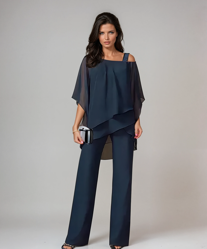 Mariella | Asymmetric Layered Top & Wide-Leg Trouser Set
