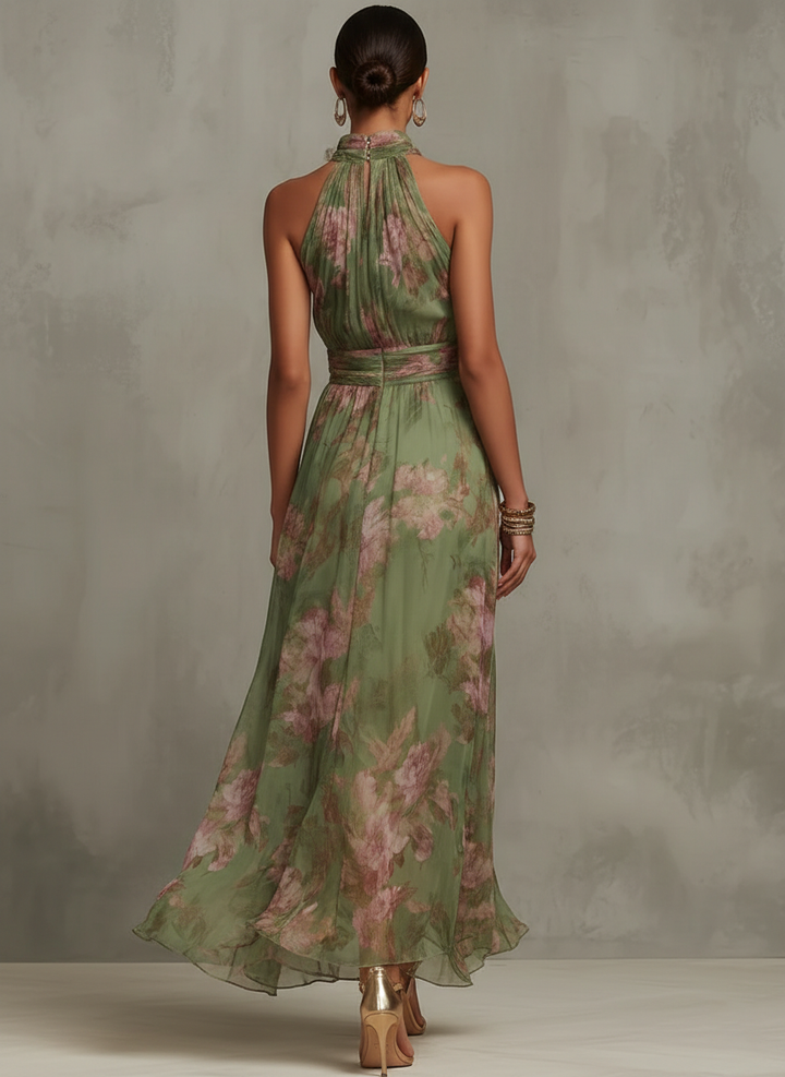 Noelle | Floral Halter Neck Chiffon Maxi Dress
