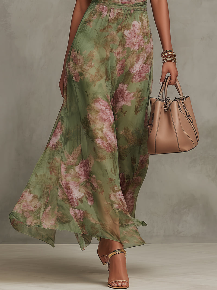 Noelle | Floral Halter Neck Chiffon Maxi Dress