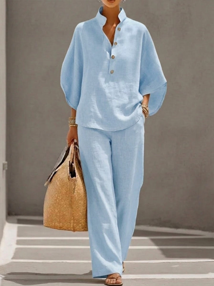 Eszter | Batwing Sleeve Top & Wide-Leg Linen Set