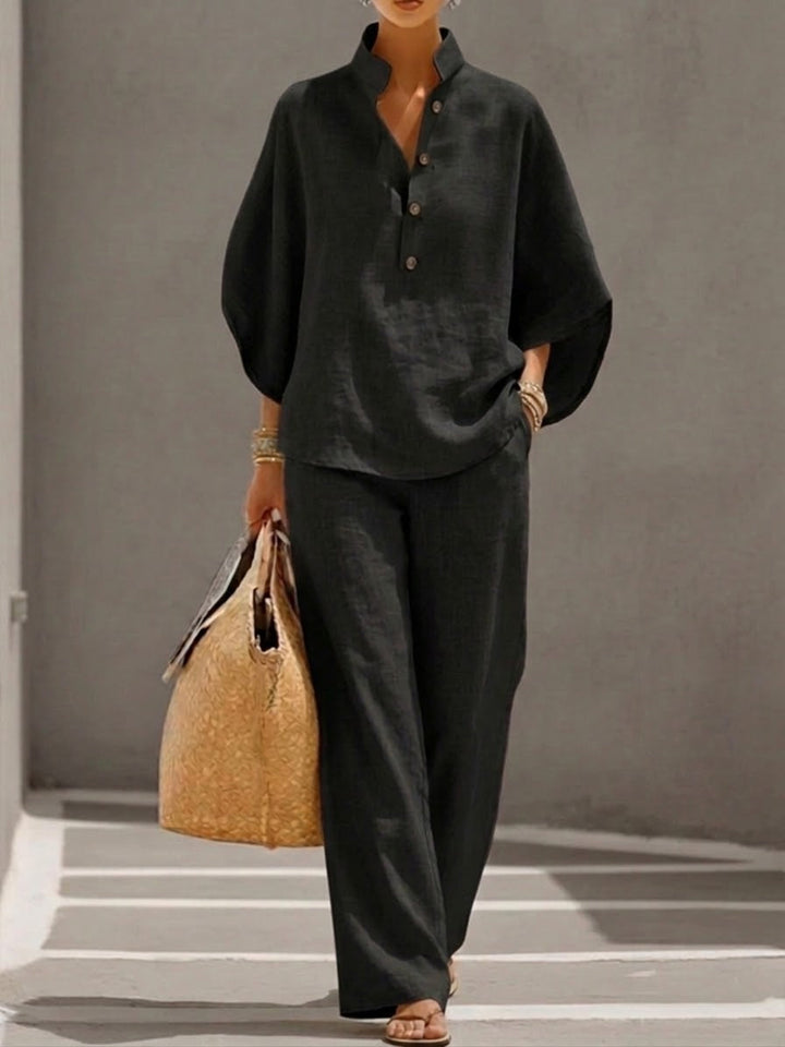 Eszter | Batwing Sleeve Top & Wide-Leg Linen Set