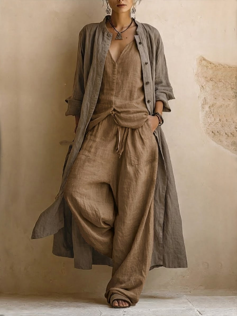 Boema | Linen Duster & Drop-Crotch Set