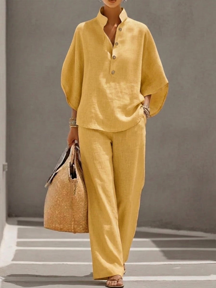 Eszter | Batwing Sleeve Top & Wide-Leg Linen Set