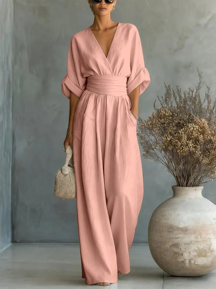 Rachel | Wrap V-Neck Obi-Waist Wide-Leg Jumpsuit