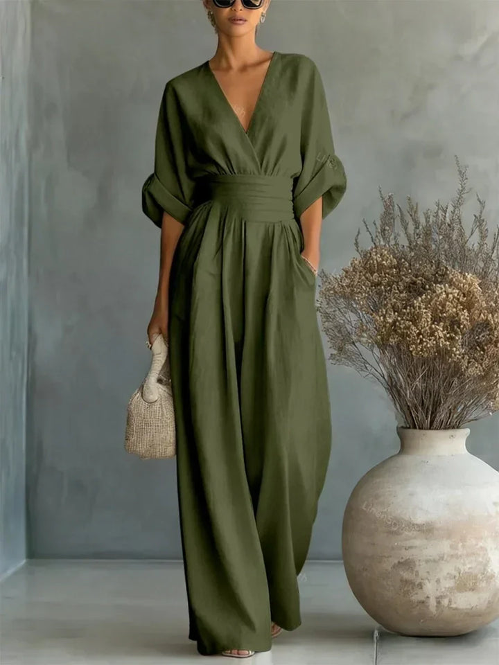 Rachel | Wrap V-Neck Obi-Waist Wide-Leg Jumpsuit