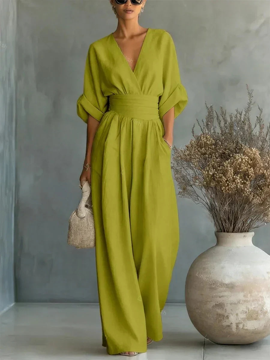 Rachel | Wrap V-Neck Obi-Waist Wide-Leg Jumpsuit